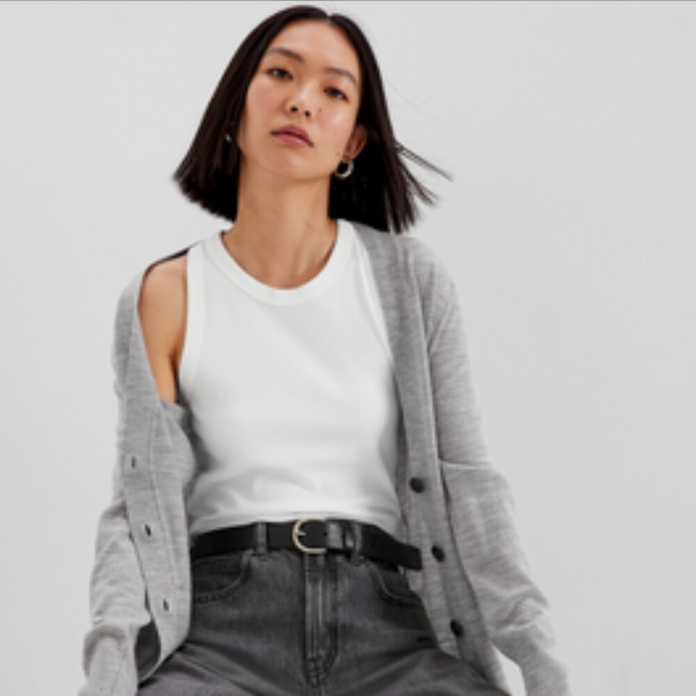 GAP Petite Heather Gray Merino Long Cardigan NWOT